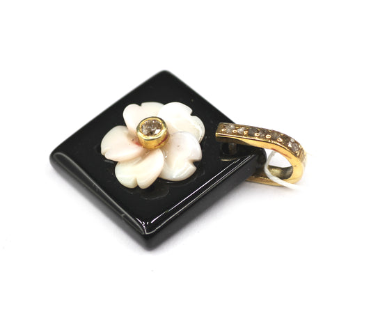 Black Onyx Silver Pave Diamond Pendant