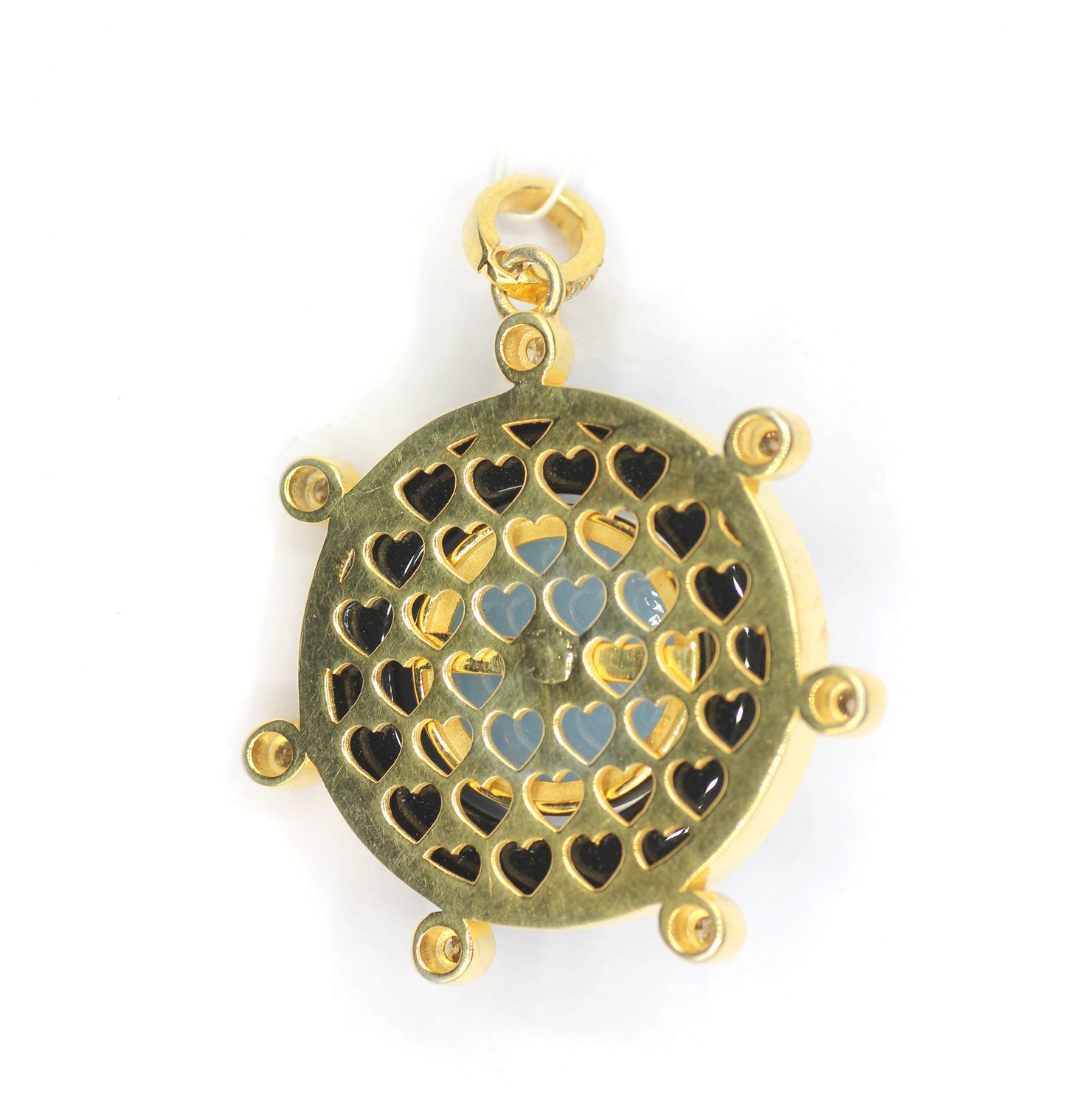 Gold-Plated Pendant with Black Onyx, Aquamarine Cabochon & Diamond Accents