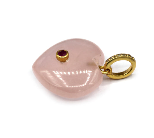 Heart Rose Quartz Pave Diamond Pendant