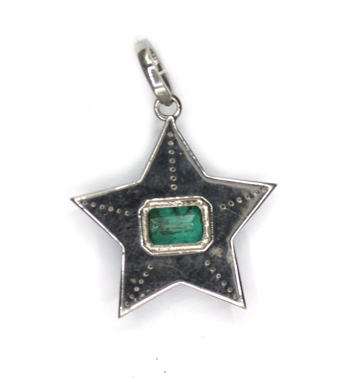 Star 925 Silver Diamond Pendant With Emerald Stone