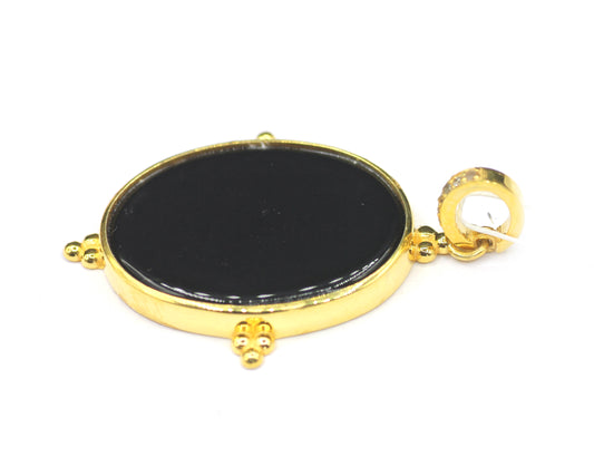 Black Onyx Oval Silver Pave Diamond Pendant