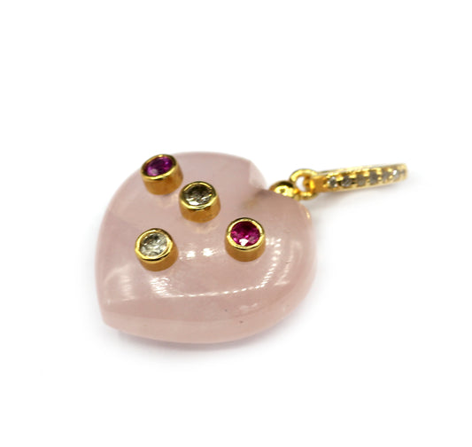 Rose Quartz Heart Shape Pave Diamond Pendant