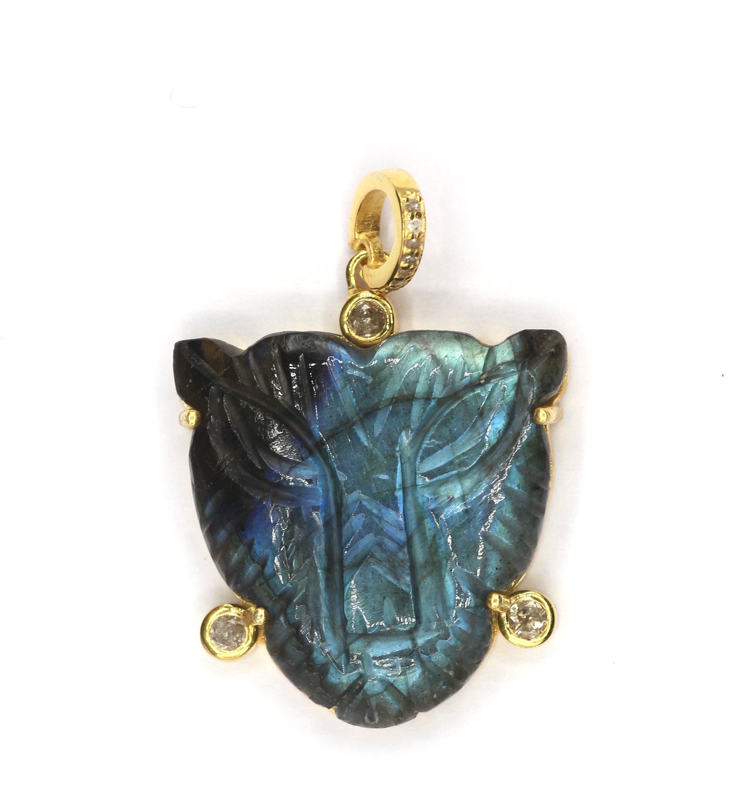 Labradorite Panther Face Pave Diamond Pendant