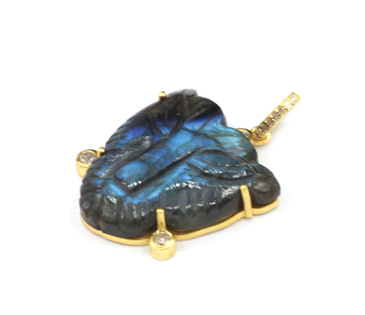 Labradorite Panther Face Pave Diamond Pendant