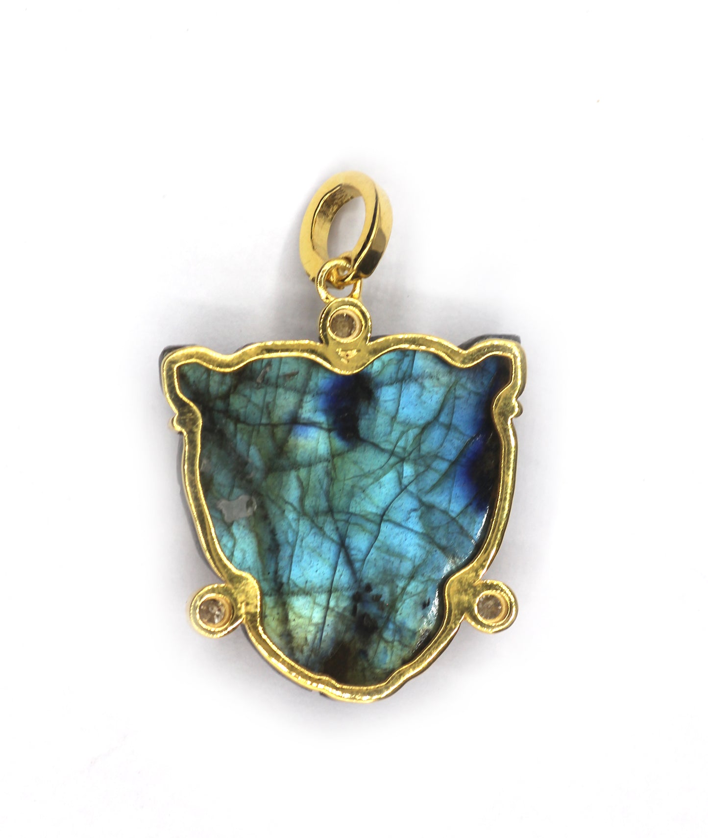 Labradorite Panther Face Pave Diamond Pendant