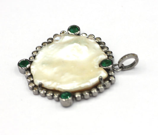 Round Silver Pave Diamond Pendant