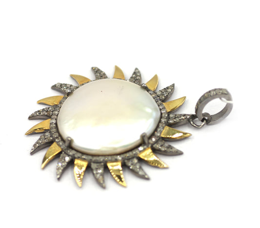 Star Silver Diamond Pendant With Pearl Stone