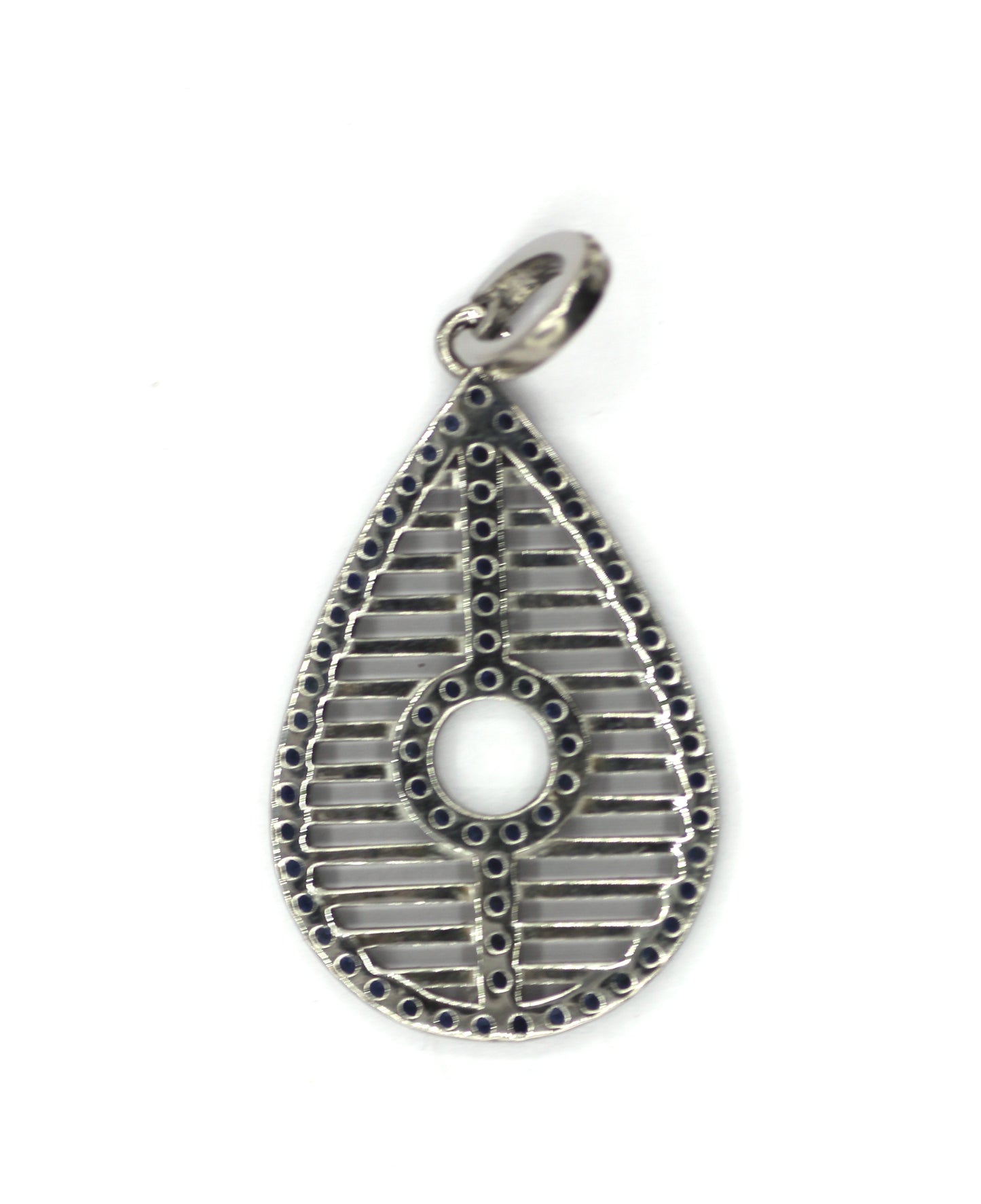 Pear Shape Silver Diamond Pendant With Blue Sapphire Stone