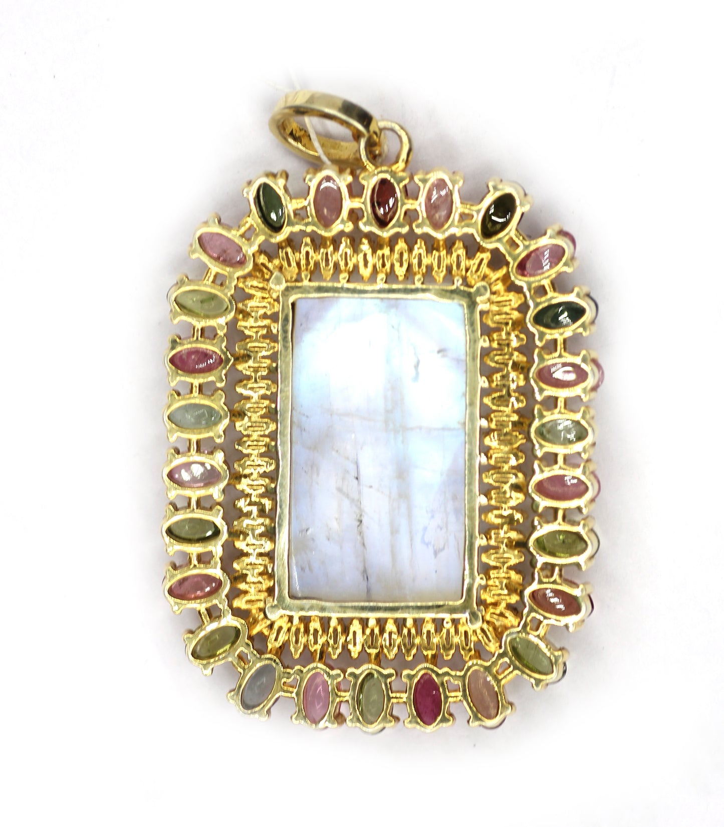 Rainbow Silver Diamond Pendant With Tourmaline Stone