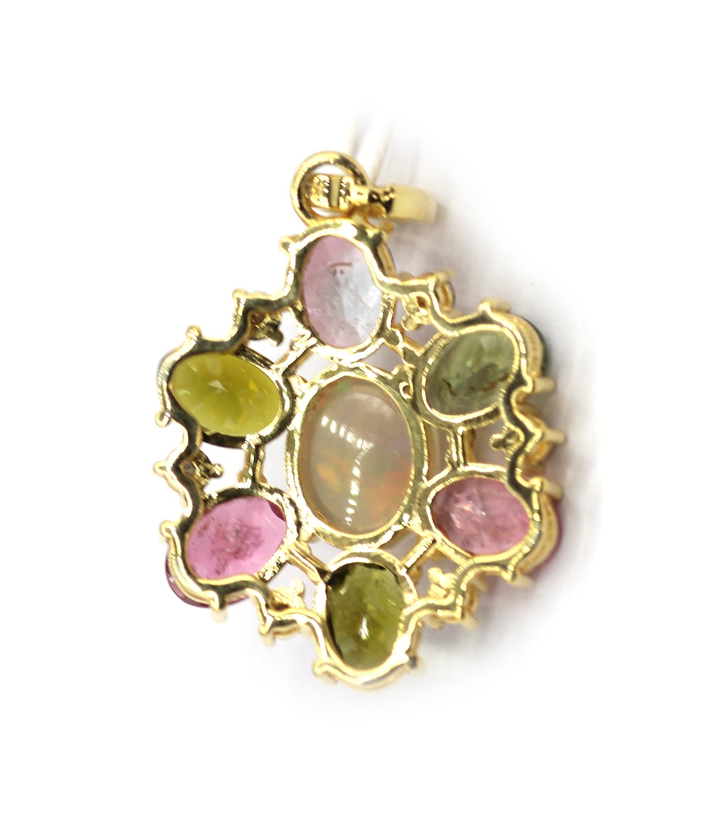 Ethiopian opal Silver Diamond Pendant With Tourmaline Stone