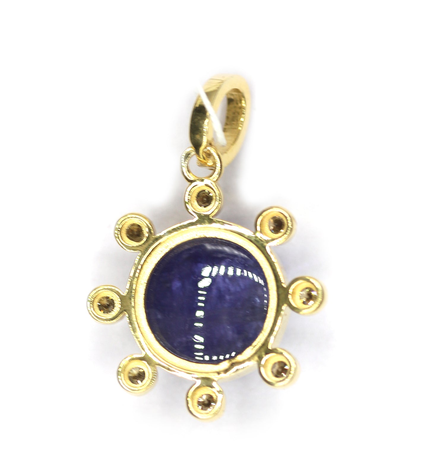 Round Silver Diamond Pendant With Tanzanite Stone