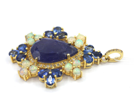 Tanzanite Silver Diamond Pendant With Kyanite Stone