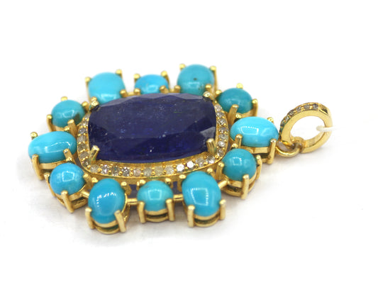 Tanzanite Silver Diamond Pendant With Turquoise Stone
