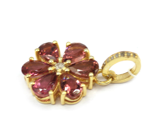 Flower Silver Pave Diamond Pendant With Tourmaline Stone