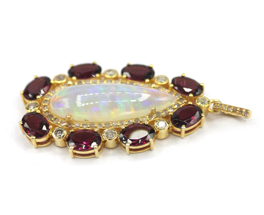 Ethiopian opal Silver Diamond Pendant