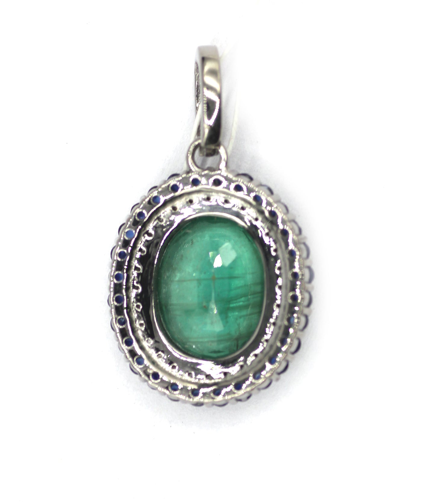 Emerald Silver Diamond Pendant With Blue Sapphire Stone