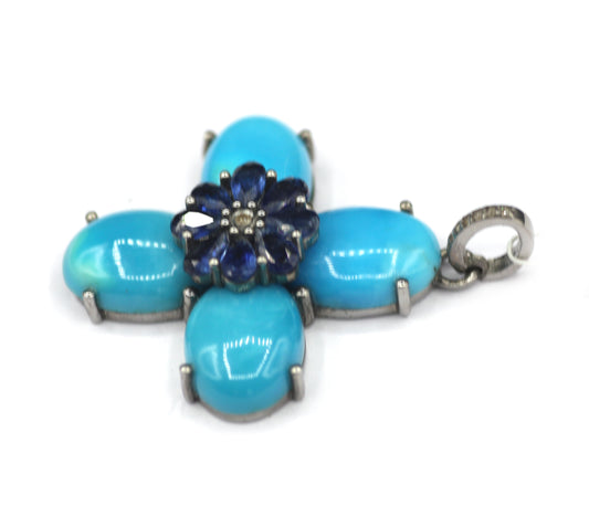 Turquoise Stone Silver Diamond Pendant