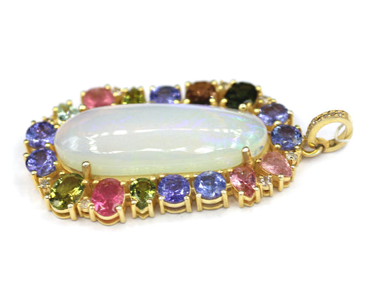 Ethiopian opal Silver Diamond Pendant