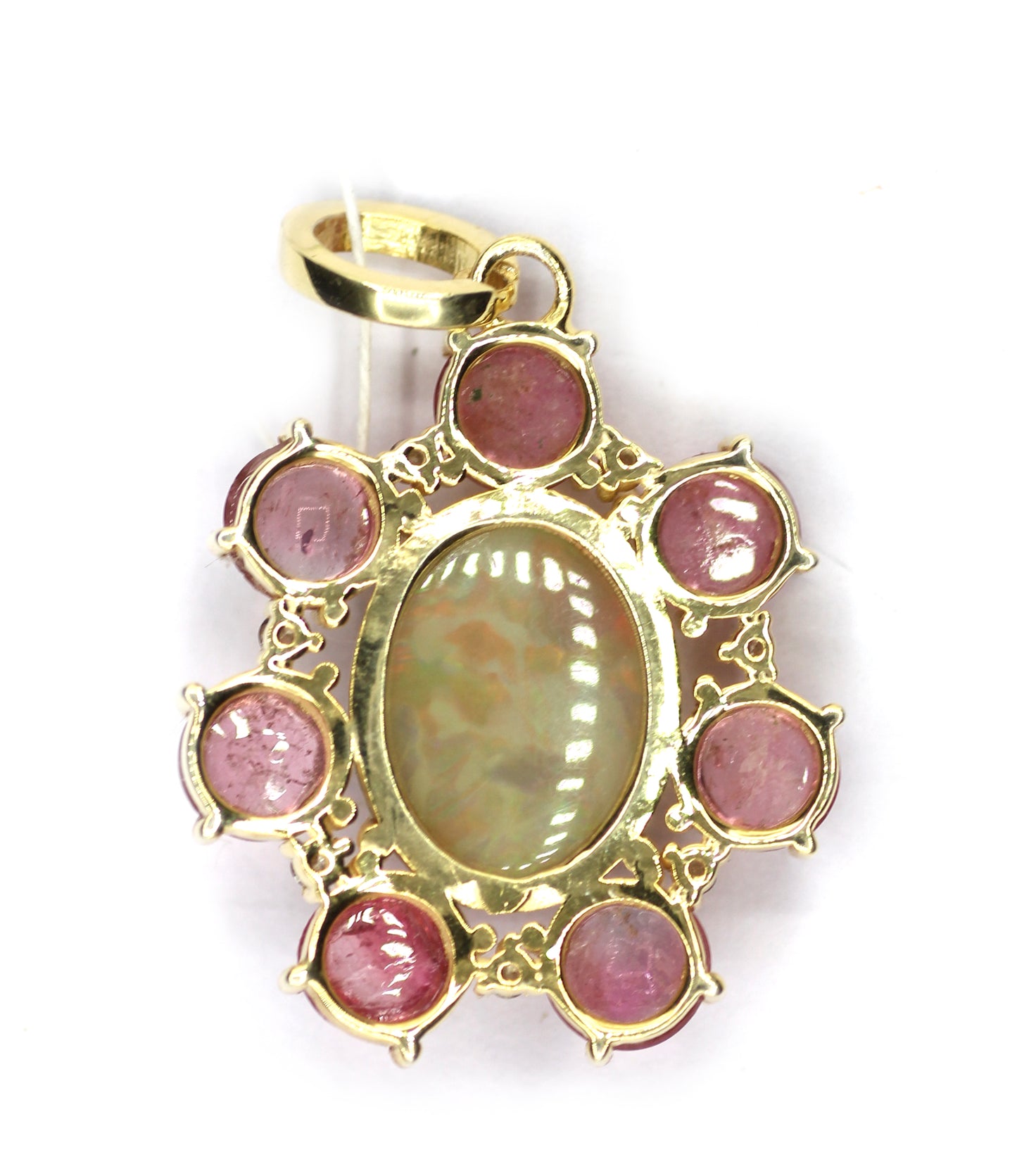 Ethiopian opal Silver Diamond Pendant With Pink Turquoise Stone