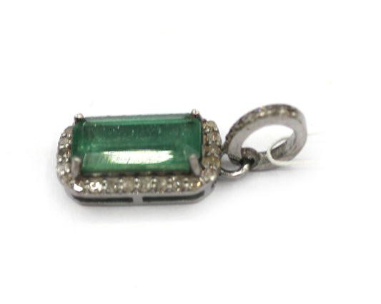 Emerald Silver Diamond Pendant