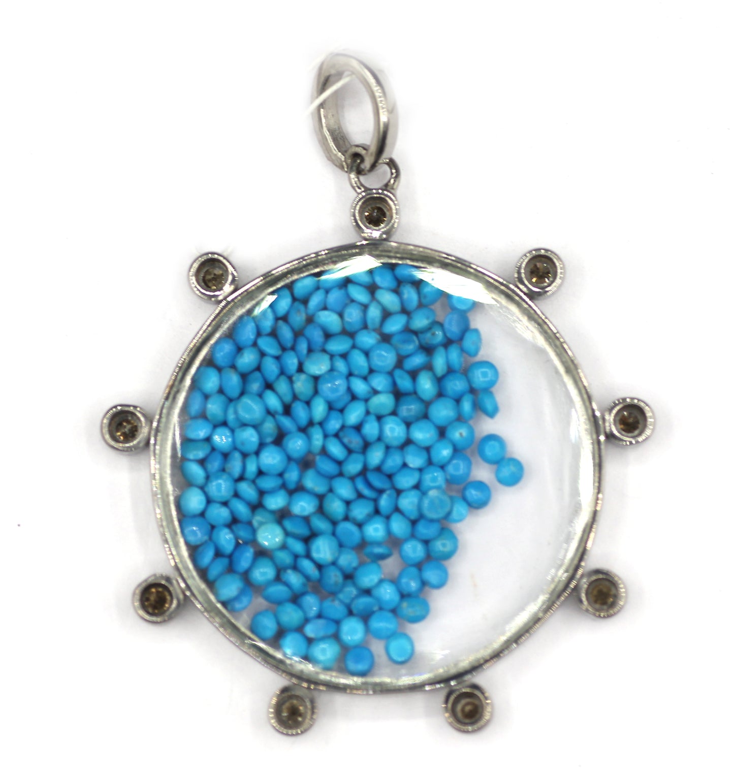 Shaker Silver Diamond Pendant With Turquoise Stone