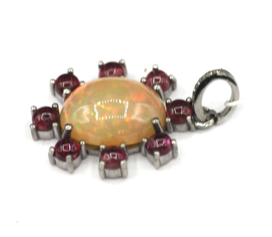 Ethiopian opal Silver Diamond Pendant With Pink Turquoise Stone