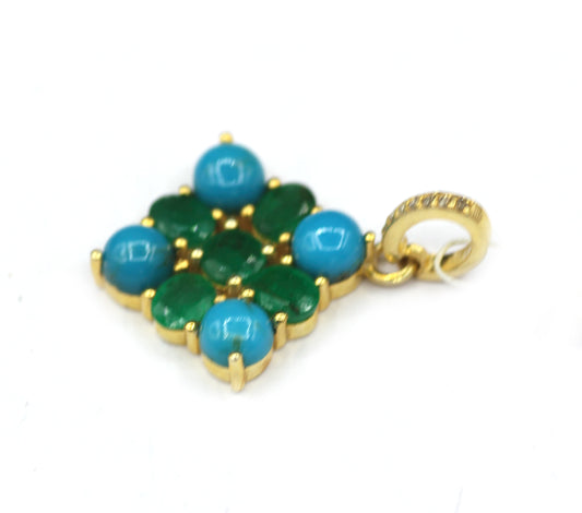 Turquoise Silver Diamond Pendant With Emerald Stone