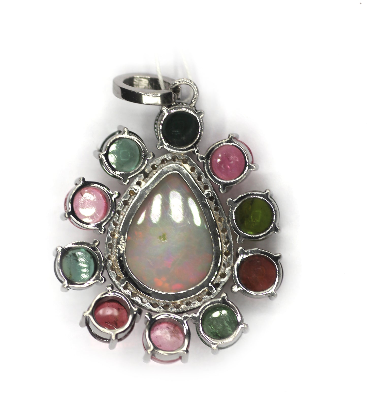 Ethiopian opal Silver Pave Diamond Pendant