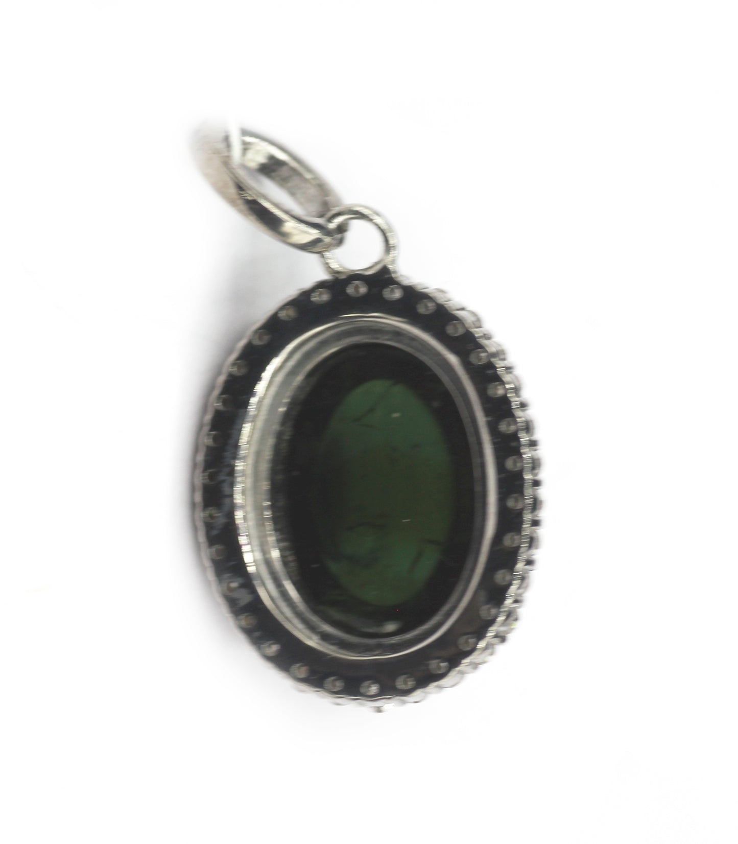 Oval Silver Diamond Pendant With Tourmaline Stone