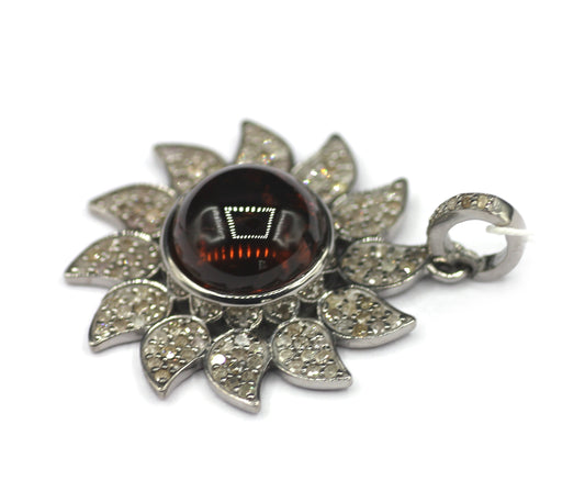 Flower Silver Diamond Pendant With Tourmaline Stone