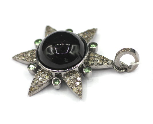 Star Green Tourmaline Silver Diamond Pendant