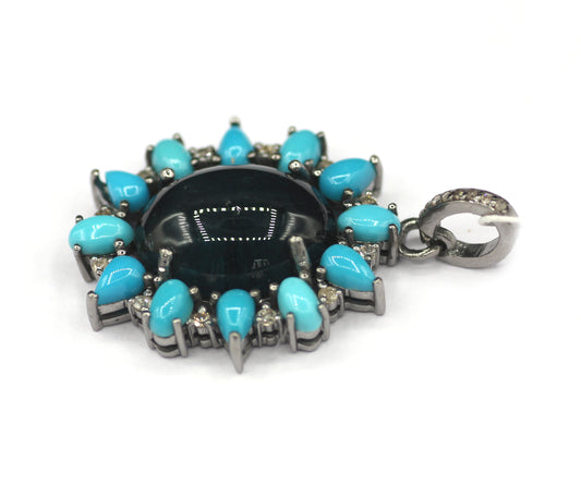 Turquoise Silver Pave Diamond Pendant