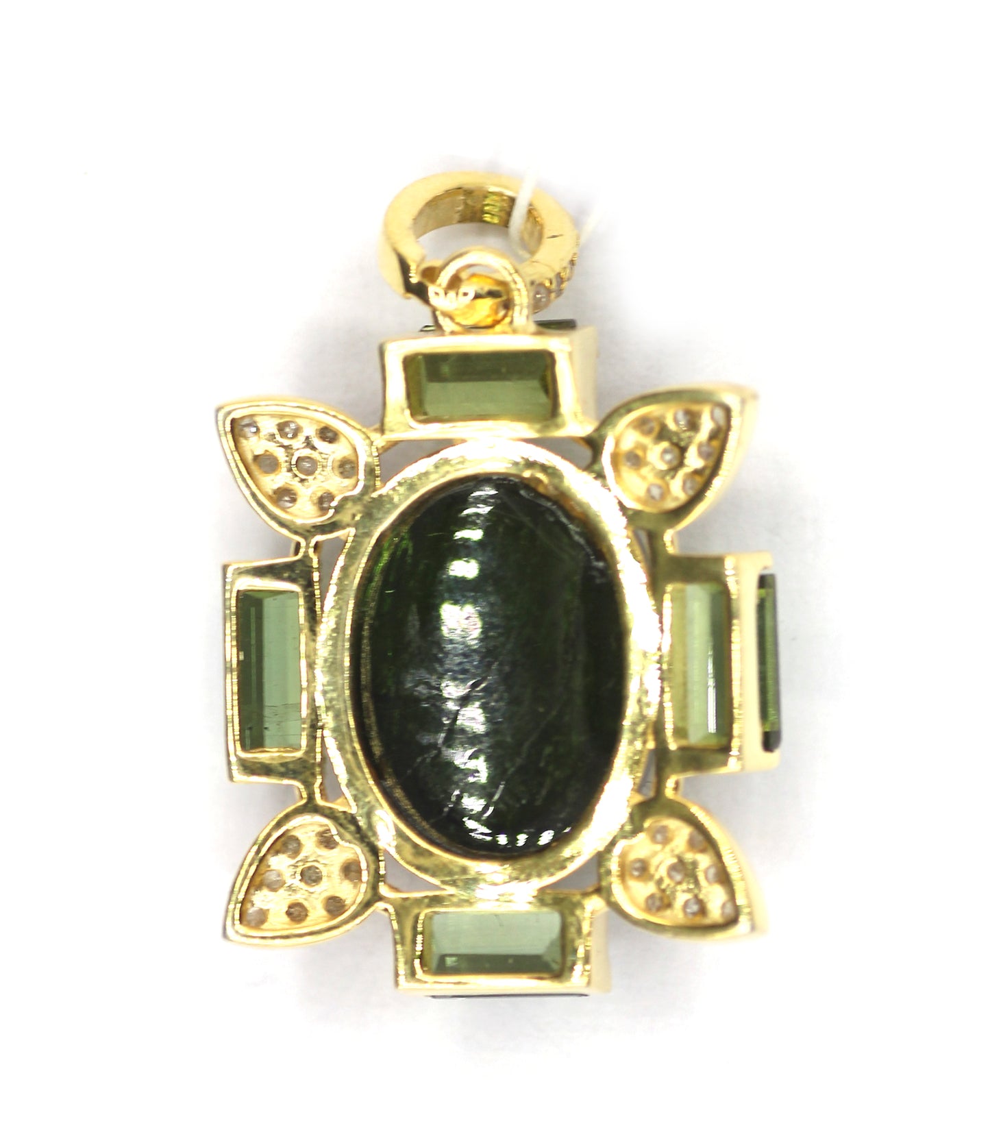 Green Tourmaline Silver Diamond Pendant