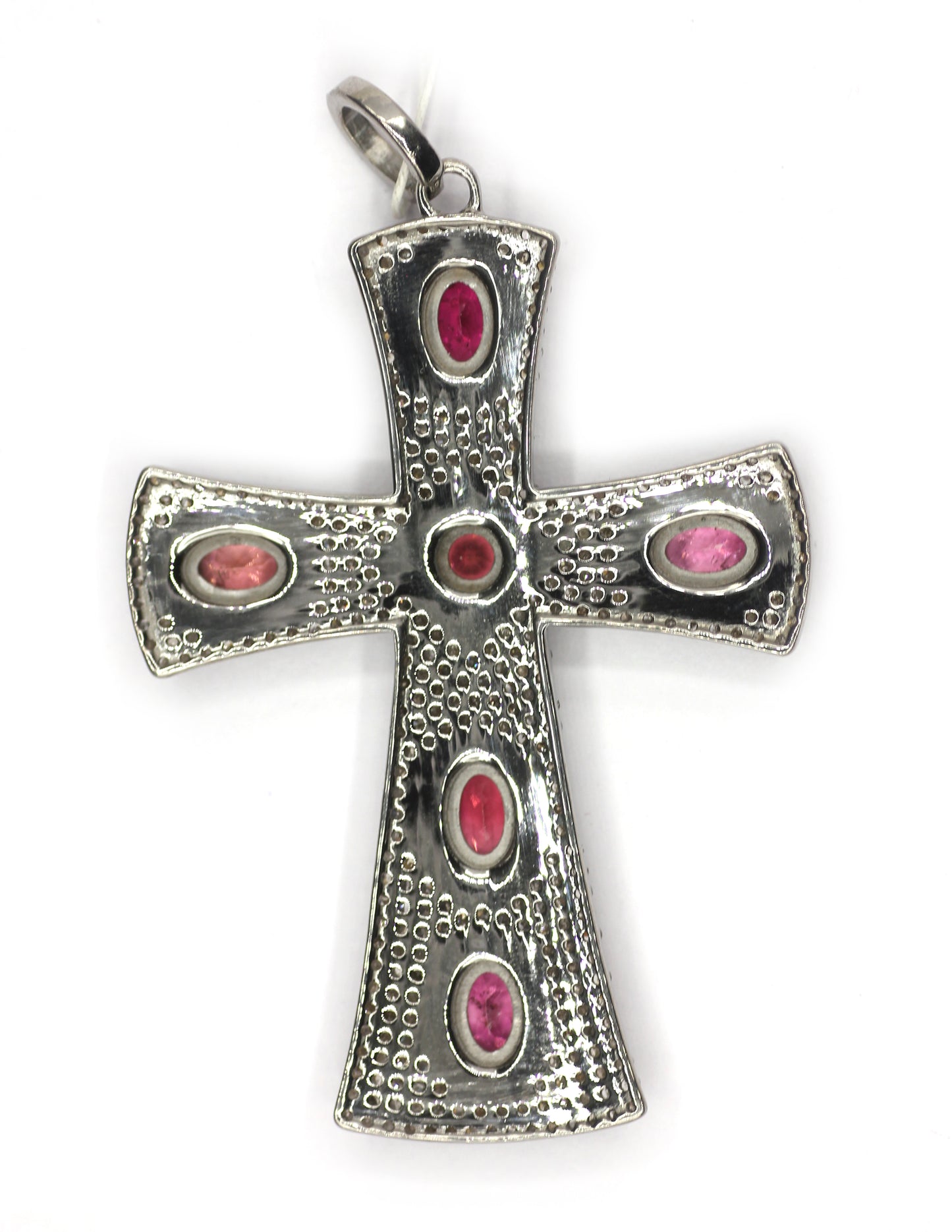 Cross Silver Diamond Pendant With Tourmaline Stone