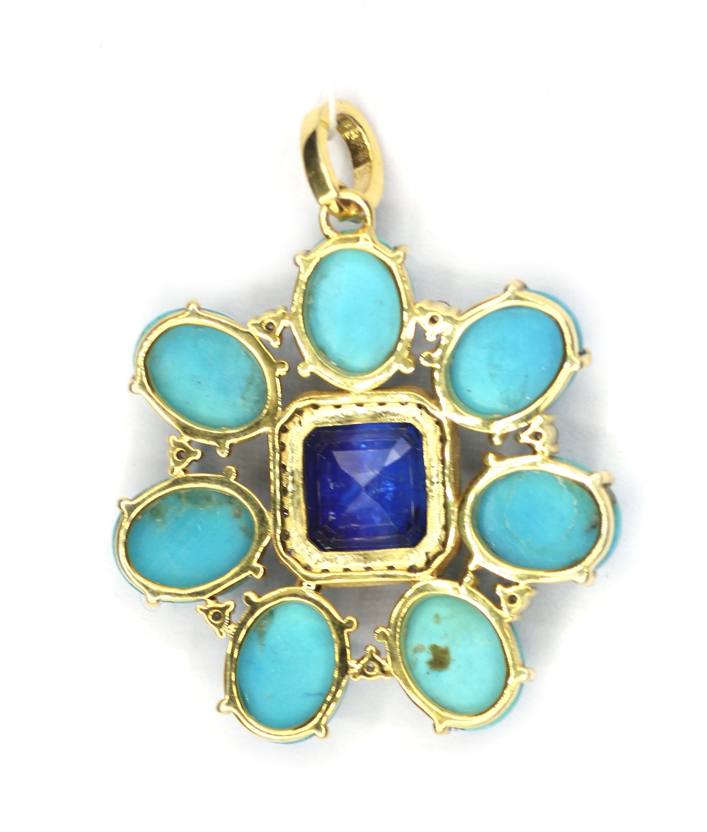 Turquoise Stone Silver Diamond Pendant