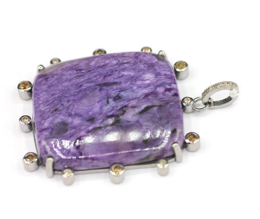 Charoite Silver Diamond Pendant