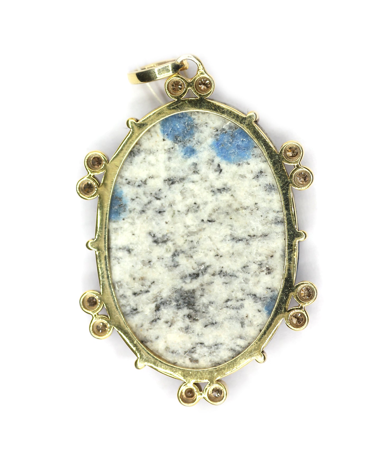 Oval Jasper Silver Diamond Pendant