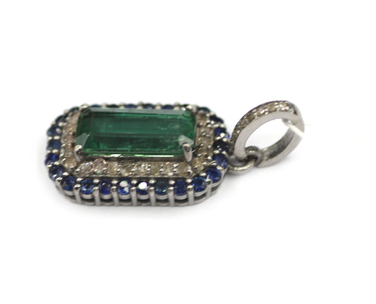 Green Kyanite sterling silver Diamond Pendant With Blue Sapphire Stone