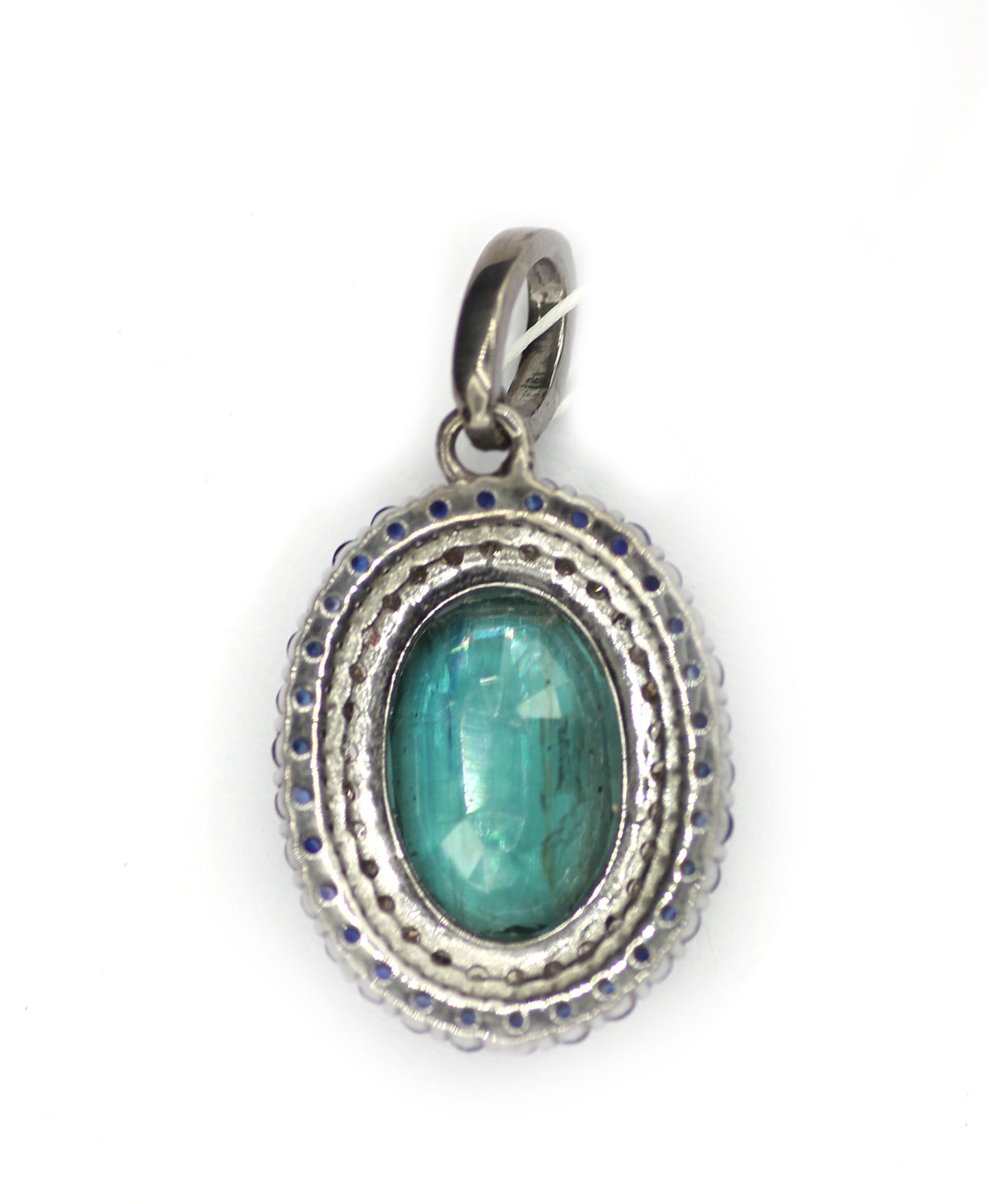 Green Kyanite sterling silver Diamond Pendant With Blue Sapphire Stone