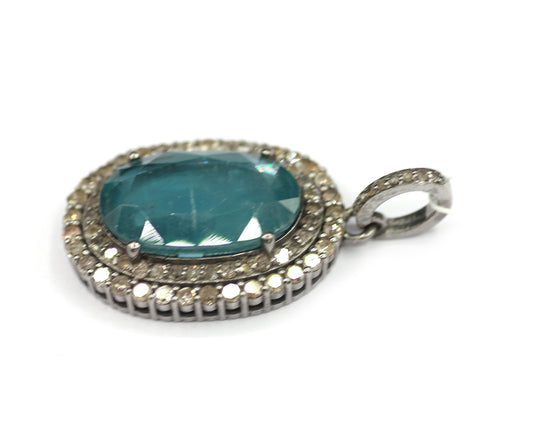 Green Kyanite sterling silver Diamond Pendant