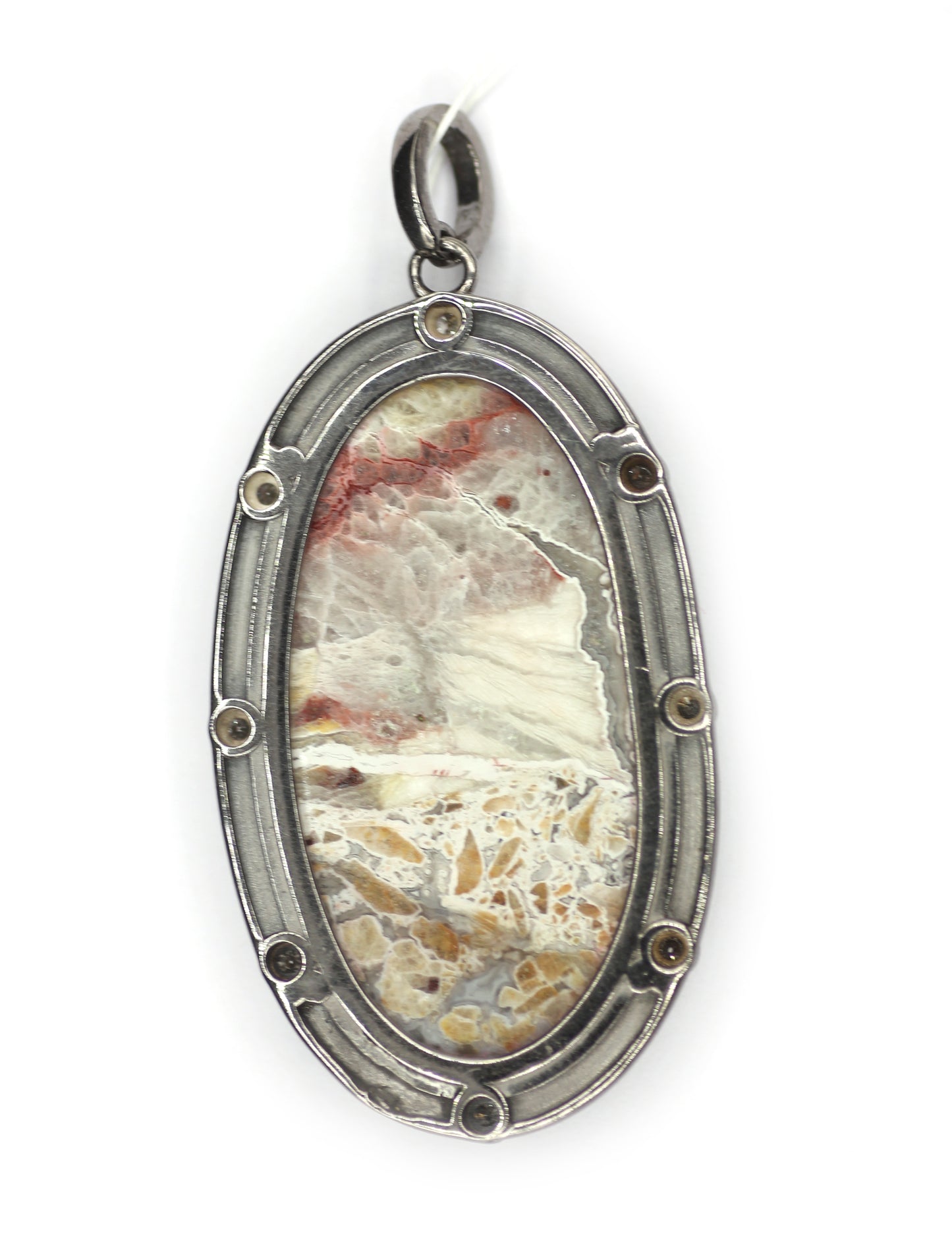 Crazy Lace Agate sterling silver Diamond pendant