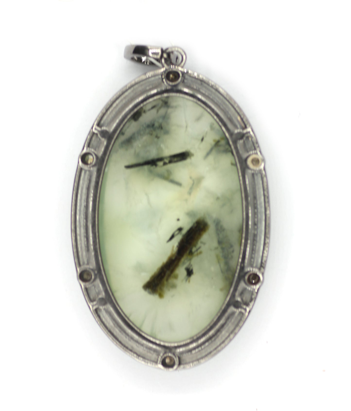 Prehnite sterling silver Diamond Pendant