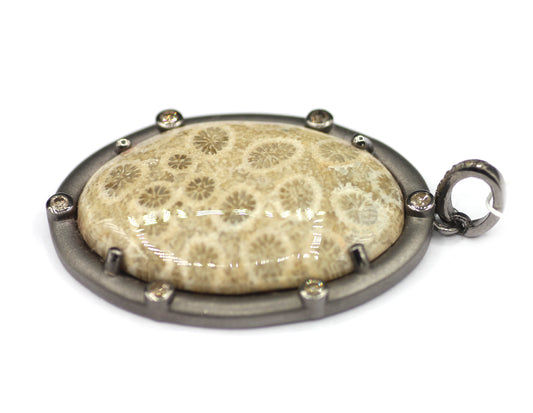 Fossil Coral sterling silver Diamond Pendant