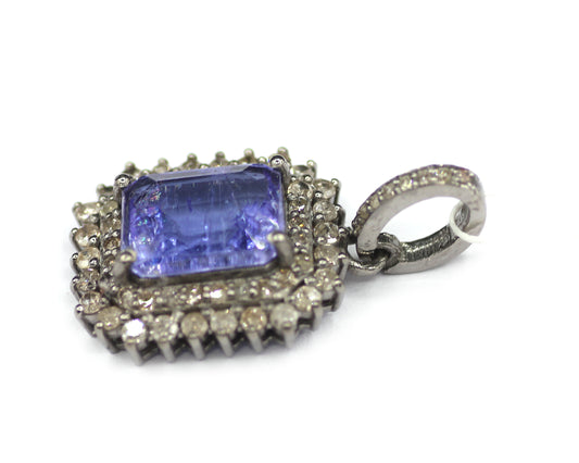 Tanzanite sterling silver Diamond Pendant