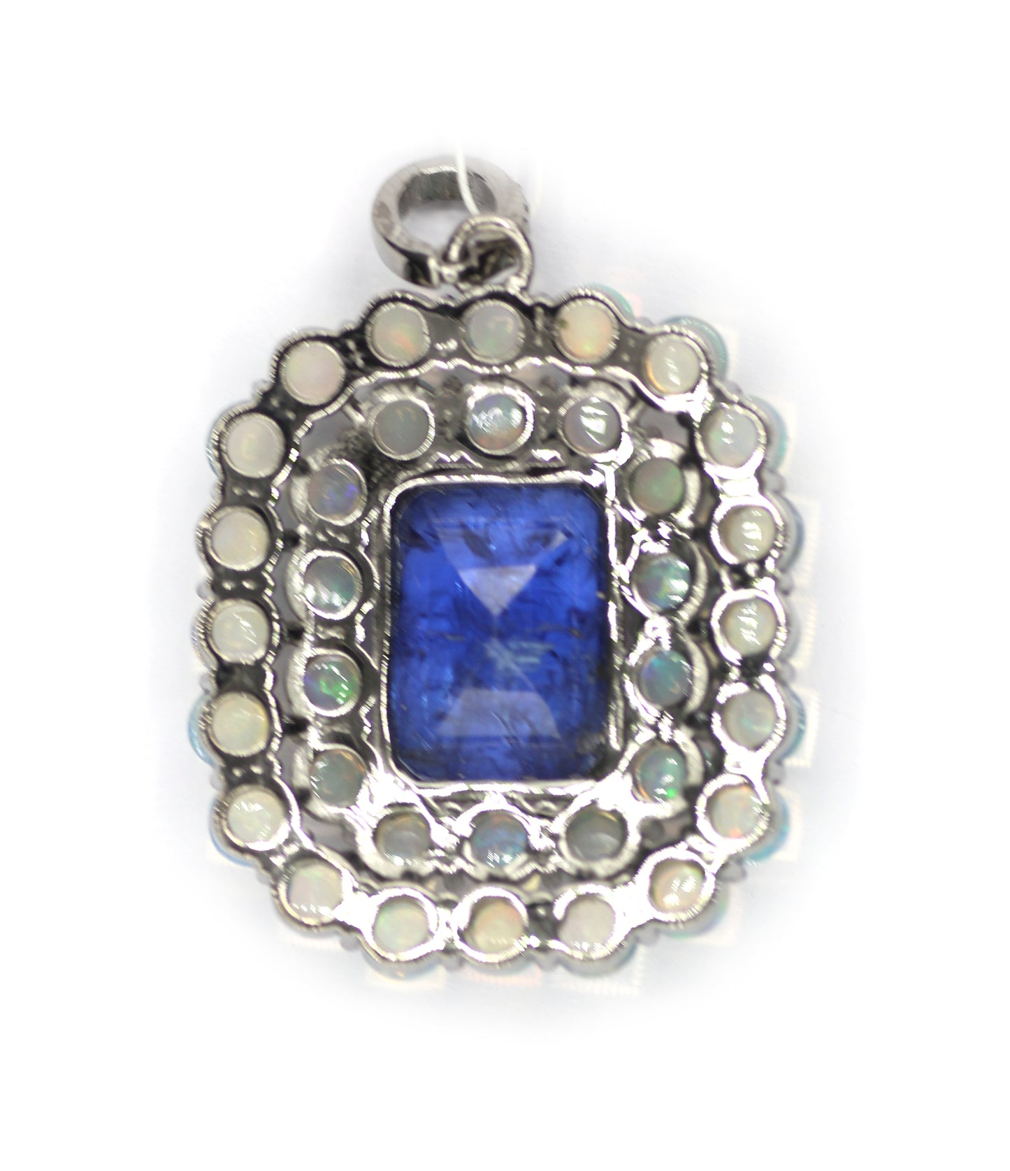 Tanzanite sterling silver Diamond pendant With Ethiopian opal Stone