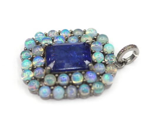 Tanzanite sterling silver Diamond pendant With Ethiopian opal Stone