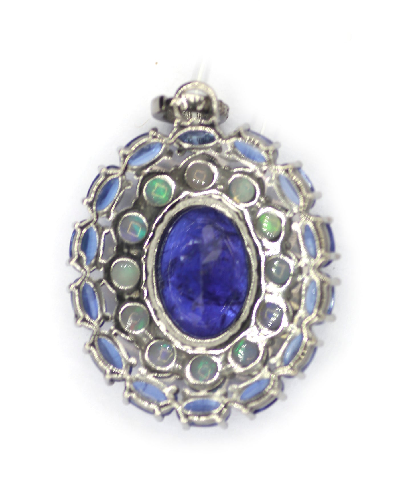 Tanzanite sterling silver Diamond Pendant With Kyanite & Ethiopian opal Stone