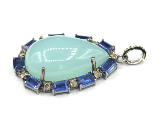 Chrysoprase sterling silver Diamond pendant With Kynite Stone