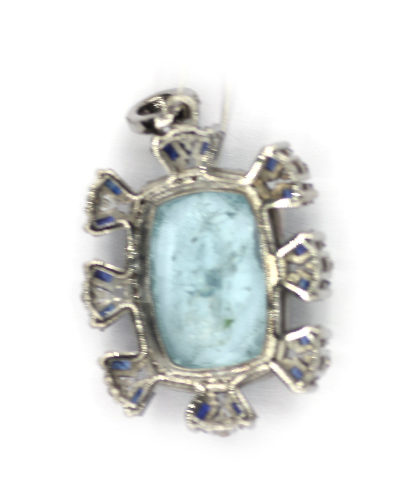Aquamarine sterling silver Diamond Pendant With Blue Sapphire Stone