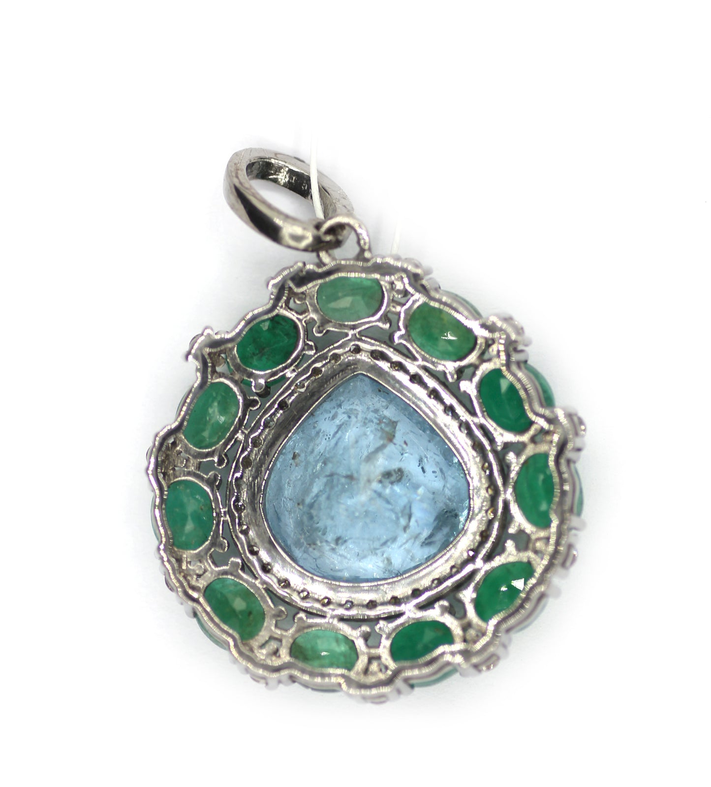 Aquamarine sterling silver Diamond pendant With Emerald Stone
